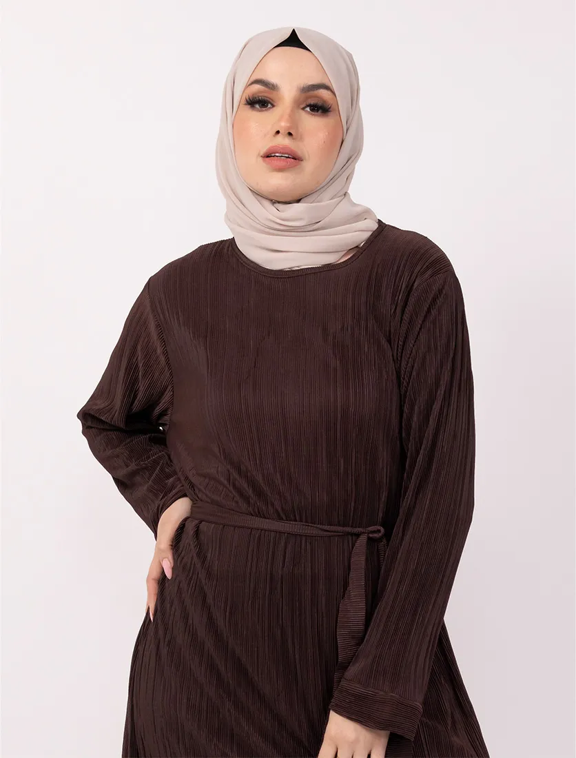Brown Long Plisse Co Ord